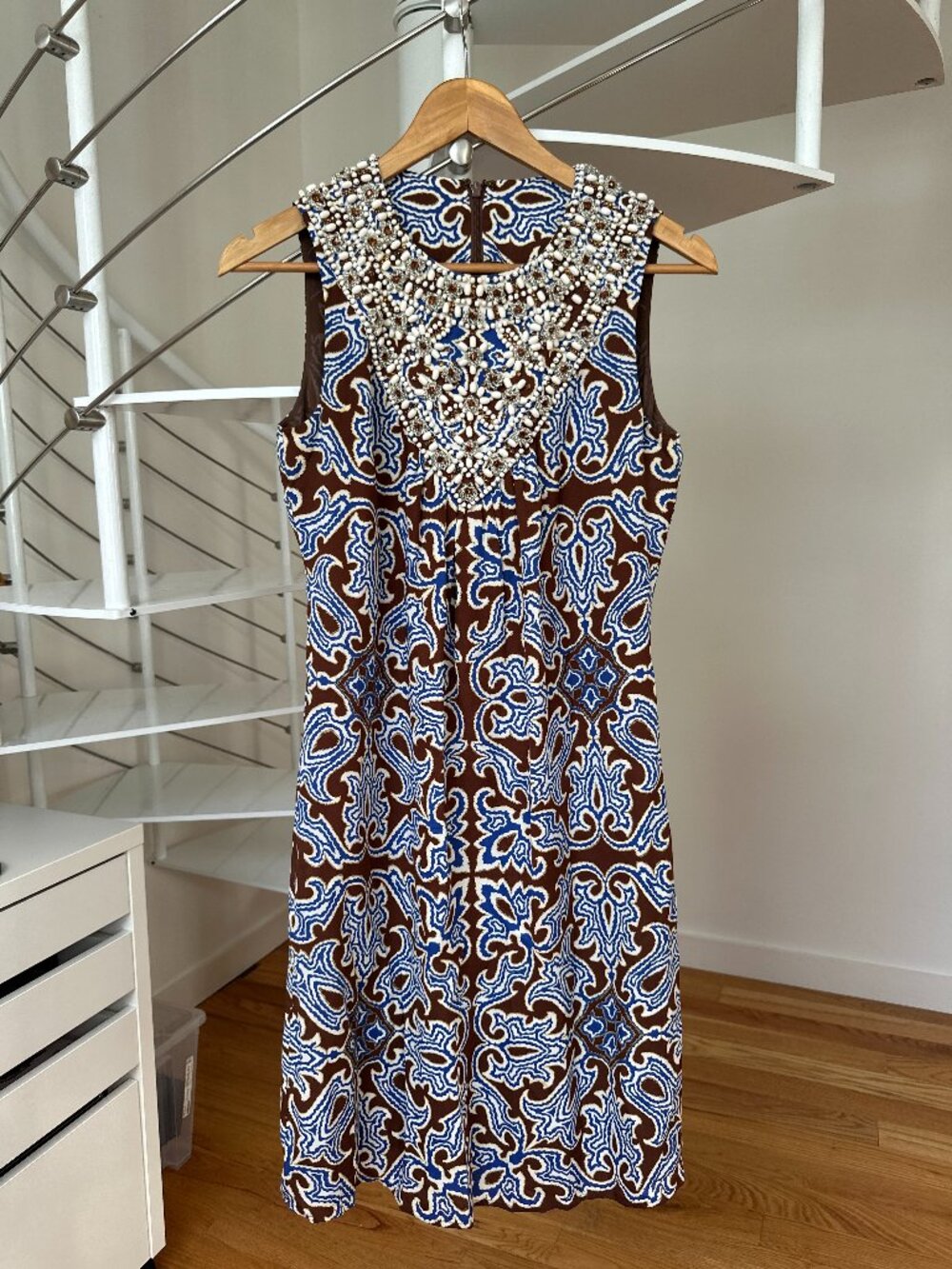 Tory Burch - 100% Silk - Beaded Embellished Print Dress - Size 4
